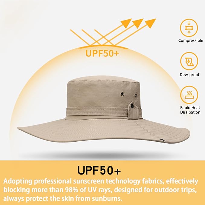 Sun Hat for Men, UV Protection UPF50+, Wide Brim Bucket Hats
